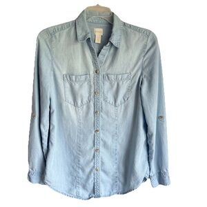 Chico’s Denim Chambray Lyocell Button Down Top XS